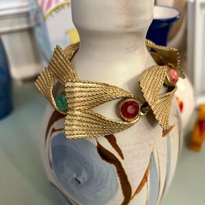 Vintage Egyptian Revival Gold Bracelet with Multi-Color Accents